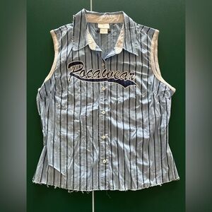 Rocawear Blue and White Striped Sleeveless Top